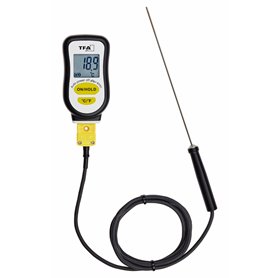 TFA Dostmann 14.1552.01 Thermomètre sous-vide numérique avec sonde en acier inoxydable et bande en mousse pour l'étanchéité Noir