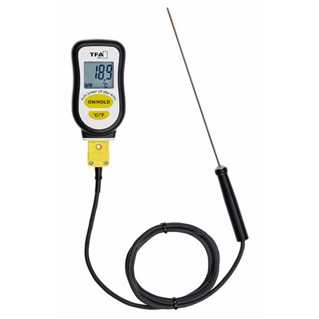 TFA Dostmann 14.1552.01 Thermomètre sous-vide numérique avec sonde en acier inoxydable et bande en mousse pour l'étanchéité Noir