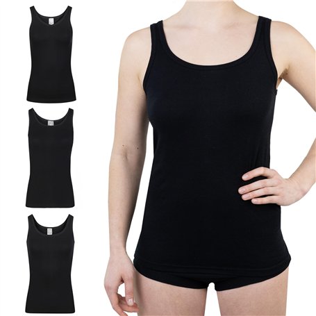 SES Maillot de Corps Femme 34-52 Lot de 3 Noir 100% Coton/Maillot de Corps Femme en Maille Fine Douce/Maillot en Coton Basique o