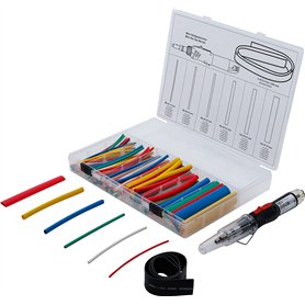 BGS 70143 | Mini chalumeau avec assortiment de gaines thermo-rétractables | colorés | avec ignition piézoélectrique | 162 pièces