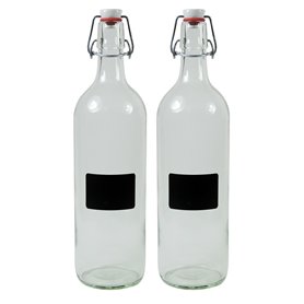 mikken Lot de 2 bouteilles en verre vides de 1000 ml avec bouchon mécanique en porcelaine à remplir soi-même