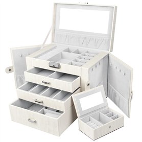 Yorbay Boîte à Bijoux Grande Coffret à Bijoux Verrouillable avec Miroir 4 Étages 3 Tiroirs Doublure en velours avec Boîte de voy
