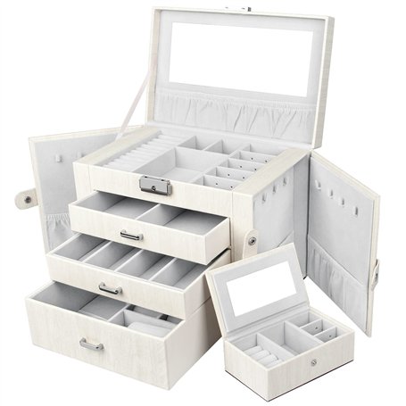 Yorbay Boîte à Bijoux Grande Coffret à Bijoux Verrouillable avec Miroir 4 Étages 3 Tiroirs Doublure en velours avec Boîte de voy
