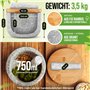 NATURSCHMIED Mortier avec pilon et couvercle – Fermeture AirProof 2.0 + tampon SolidStand | 750 ml – Mortier en granit gris clai