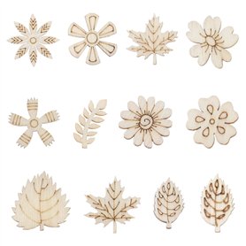 EMSea Lot de 200 découpes en bois pour bricolage - Copeaux de bois décoratifs - Feuilles de bois - Décoration d'art en bois pour