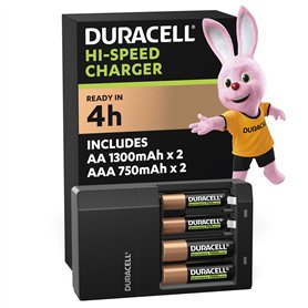Duracell - chargeur de piles AA et AAA en 4 heures (2 piles AA et 2 piles AAA rechargeables incluses)