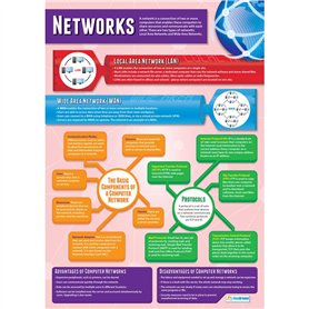Réseaux | Affiches d'informatique | Papier laminé brillant mesurant 850 mm x 594 mm (A1) | Affiches STEM pour la salle de classe
