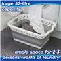 Harbour Housewares 42L Panier à Linge Pliable - Blanc/Gris - 1x Grand Plastique Pliant Surgir Gain de Place Lavage Stockage Vête