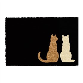 CKB LTD Paillasson fantaisie imprimé deux chats assis avant et arrière en fibre de coco antidérapante pour intérieur et extérieu