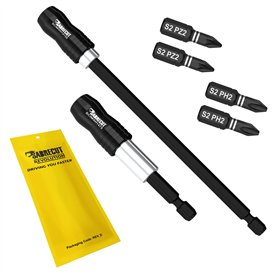 SabreCut SCRK8 Lot de 6 porte-embouts magnétiques professionnels 75 mm et 150 mm avec 4 embouts à impact 25 mm PH2 PZ2 Phillips