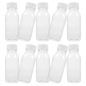 Angoily 10 Pièces 200Ml Vide Bouteilles de Lait en Plastique avec des Couvercles Boire du Jus De Boissons Transparent Conteneur