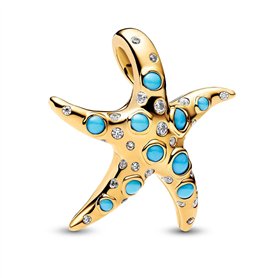 Pandora Moments 793746C01 Breloque en forme d'étoile de mer bleue scintillante en argent sterling plaqué or 14 carats Compatible
