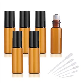 GQunit Lot de 6 bouteilles en verre ambré avec 6 pipettes pour huiles essentielles - 5 ml - Rechargeable - Pour aromathérapie
