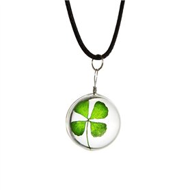 Belle pressé séché trèfle à quatre feuilles pendentif en verre transparent collier boule ronde pour fille femmes fête des mères