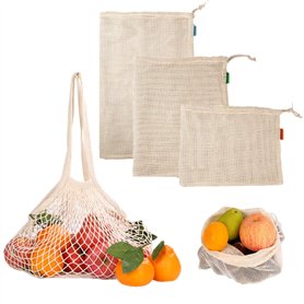 JZK 4 x Réutilisable Produire des Sacs Maille de Coton Sacs de Légumes Produire des Sacs en Filet pour Fruit Noisettes Pain Joue