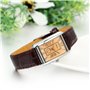 JewelryWe Montre Quartz Rétro Rectangulaire Romain Chiffre Cadran Bracelet Cuir Alliage Homme Couple Amour Brun