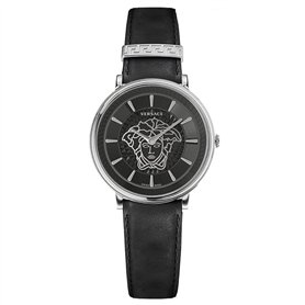 VERSACE Montre bracelet V Circle pour femme en cuir noir VE81026 19