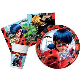 Kit Vaisselle de Fête Miraculous Ladybug pour 24 personnes (88 pcs: 24 assiettes Ø23cm