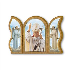 Frères Bonella | Triptyque dévotionnel en bois Pape Jean-Paul II f.to 6x9cm | Fabriqué en Italie