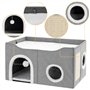 BAKAJI Niche pour chats gris avec double entrée, abris pour animaux domestiques, griffoir en polyester chaud et rembourré, lit a