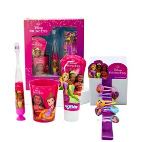 Disney Princess Kit de soins bucco-dentaires pour enfants contenant une brosse à dents clignotante alimentée par piles avec poil