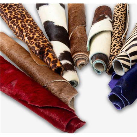 IPEA 1 Kg de Chutes de Véritable Cuir à Poils en Dimensions et Couleurs Aléatoires – Made in Italy – Restes de Cuir Poilu aux Fo