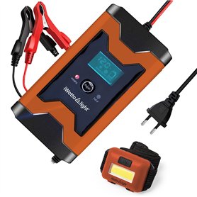 iWotto E-Light Chargeur Batterie Voitures - 6A 12V - Chargeur de Batterie avec Utilisation Facile et Automatique - Compatible av