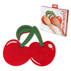 Fisura – Repose-cuillères original en forme de cerise. Double support en silicone pour ustensiles de cuisine. Dimensions pratiqu
