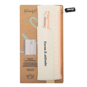 Mr. Wonderful - Ensemble d'écriture beige - Focus & attitude - Petite trousse à crayons en PU - Avec un élastique à l'arrière