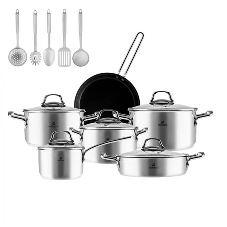 Karaca Sophia Batterie de cuisine 16 pièces en acier inoxydable de qualité supérieure avec design élégant et poignées ergonomiqu