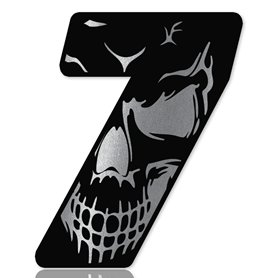 Skino Numéro de départ Eu pour voiture et moto - Autocollant en vinyle - Motif tête de mort - Noir et argenté - Autocollant pour