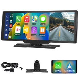 Podofo 10,26 Pouces Stéréo de Voiture Portable avec A-pple Carplay Android Auto sans Fil, écran Tactile 7-32V, Assistant Vocal d