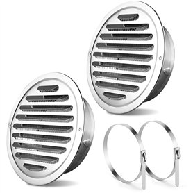 Lot de 2 grilles d'aération rondes en acier inoxydable - 80 mm - Pour garage