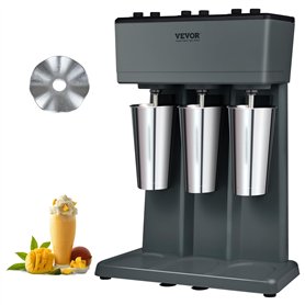 VEVOR Mixeur Électrique pour Milkshakes 3 Têtes Machine à Milkshake 750 W 3 Vitesses 15000/18000/21000 tr/min 3 Gobelets en Inox