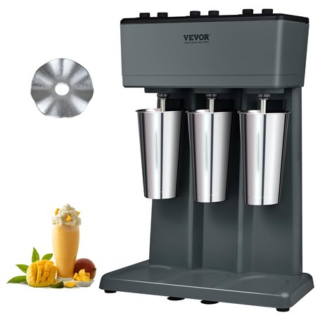 VEVOR Mixeur Électrique pour Milkshakes 3 Têtes Machine à Milkshake 750 W 3 Vitesses 15000/18000/21000 tr/min 3 Gobelets en Inox