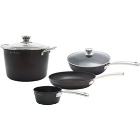Batterie de cuisine - Tous feux dont induction - Baumalu - Aluminium forgé - Anti-adhésif - 4 pieces - Noir