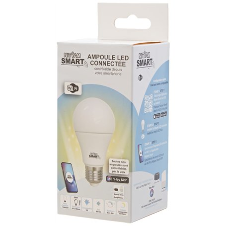 NITYAM SMART Ampoule LED connectée Standard 9W 806 Lumens Culot E27 - Couleur d'éclairage Changement de blancs (CCT) - Angle d'é