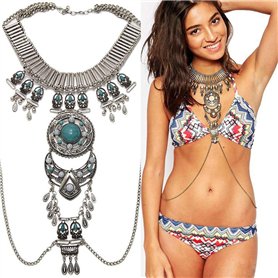 Amorar Dames Collier Corps Chaîne Bohème Clavicule Chaîne Rétro Chaîne Corps Bikini Bijoux Poitrine Chaîne Taille Chaîne Soutien