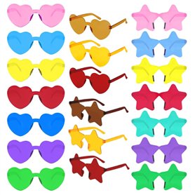 SULOLI 20 Paires Lunettes en Forme de Cœur/Étoile Sans Monture -Lunettes de Fête Mignon-Lunettes de Soleil Couleur de Bonbons po