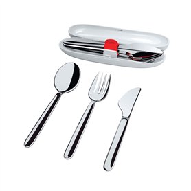 Alessi Food à Porter SA04S3 G - Ensemble de Couverts de Voyage en Acier Inoxydable 18/10 avec Boîtier en Résine Thermoplastique