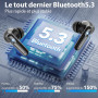 JBMI Ecouteurs Bluetooth sans Fil, Écouteurs sans Fil Bluetooth 5.3, 4 Micro ENC Anti Bruit, Basses Puissantes, 60H de Lecture, 