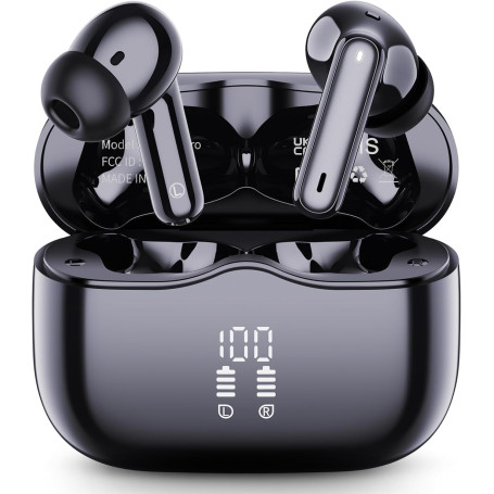 Ecouteurs Bluetooth Sans Fil, Écouteurs Bluetooth 5.3 Hi-FI Stéréo avec 4 ENC Réduction Antibruit Mic, 40H Casque Sans Fil avec 