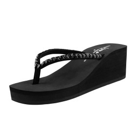 New front Tongs Noires Hautes Tongs Compensées pour Femmes Tongs Femmes élégantes Tongs Femme Plage Tongs à Talon Incliné en Cao
