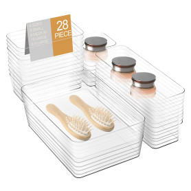 Sprifityy Lot de 28 Organisateurs de Tiroirs en Transparent, avec 4 tailles, organisateur de coiffeuse, Antidérapant plateau org
