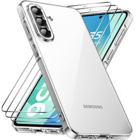 caslord Coque pour Samsung Galaxy A56 5G avec 3 Verre Trempé, Anti-Jaune Étui de Protection Antichoc Anti-Rayures, Transparente 