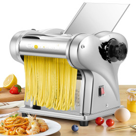 CGOLDENWALL Fraiche Machine à Pâtes Électrique Acier Inoxydable Pétrin avec 2 Lames de 1.5 mm Rondes et 4 mm Plates, 6 Réglages 