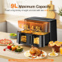 9L Dual Zone Air Fryer avec Fenêtre de Visualisation, Friteuse sans Huile avec 2 Tiroir, 9-in-1 Programmes de Cuisson, Écran Tac