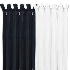 MARARDI [Pack 10] Fermetures Éclair à Glissière Invisibles [Blanc et Noir] Nylon [60 cm] Couture de Vêtements Sacs Ruban Tissu e