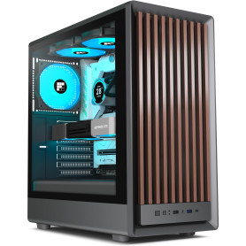 FOIFKIN M1 Boitier PC - Bois Noyer Façade - 4 Ventilateurs ARGB PWM préinstallés, boîtier de PC de Jeu ATX Mid-Tower (Noir, M1)