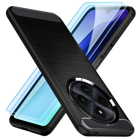 TesRank Coque pour Xiaomi Redmi 14C / Poco C75 Coque + Lot de 2 Verre Trempé, [Fibre de Carbone] Housse Souple Flexible en Premi